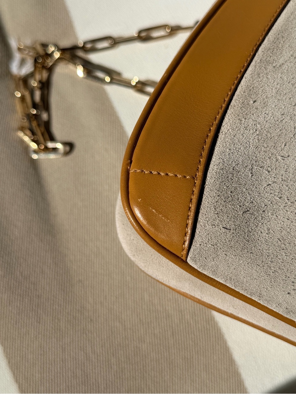 Gucci Vintage Tiger Head Chain Shoulder Bag Beige Suede Tan Leather Tom Ford Era - Picture 8 of 15